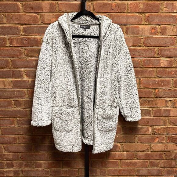 Love Tree Women’s Hooded Sherpa Cream & Olive Jacket Size Small NEW - Picture 1 of 4